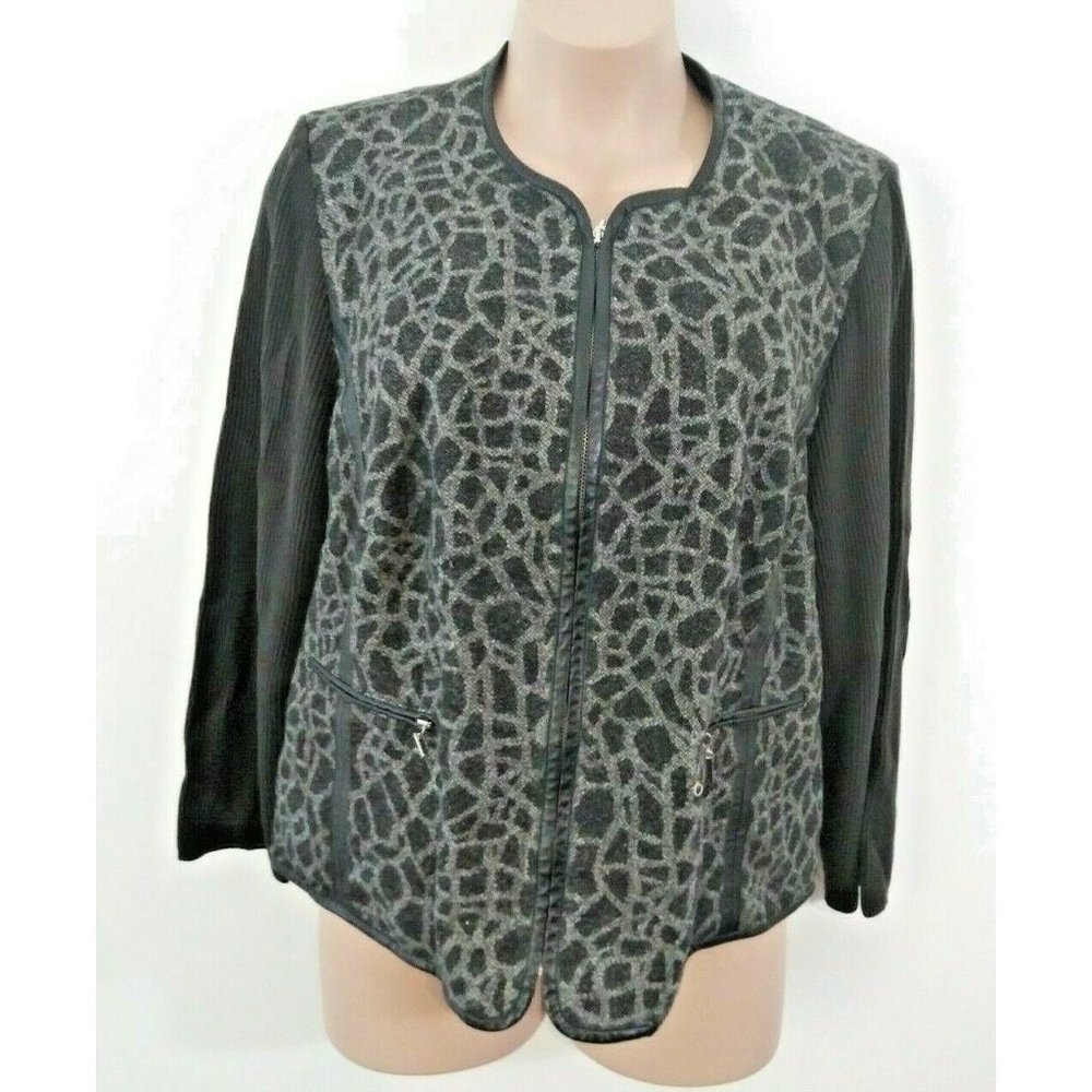 Women's Peter Nygard Black and Gray w/Animal Print Jacket w/ Zip Up Size 3X Plus